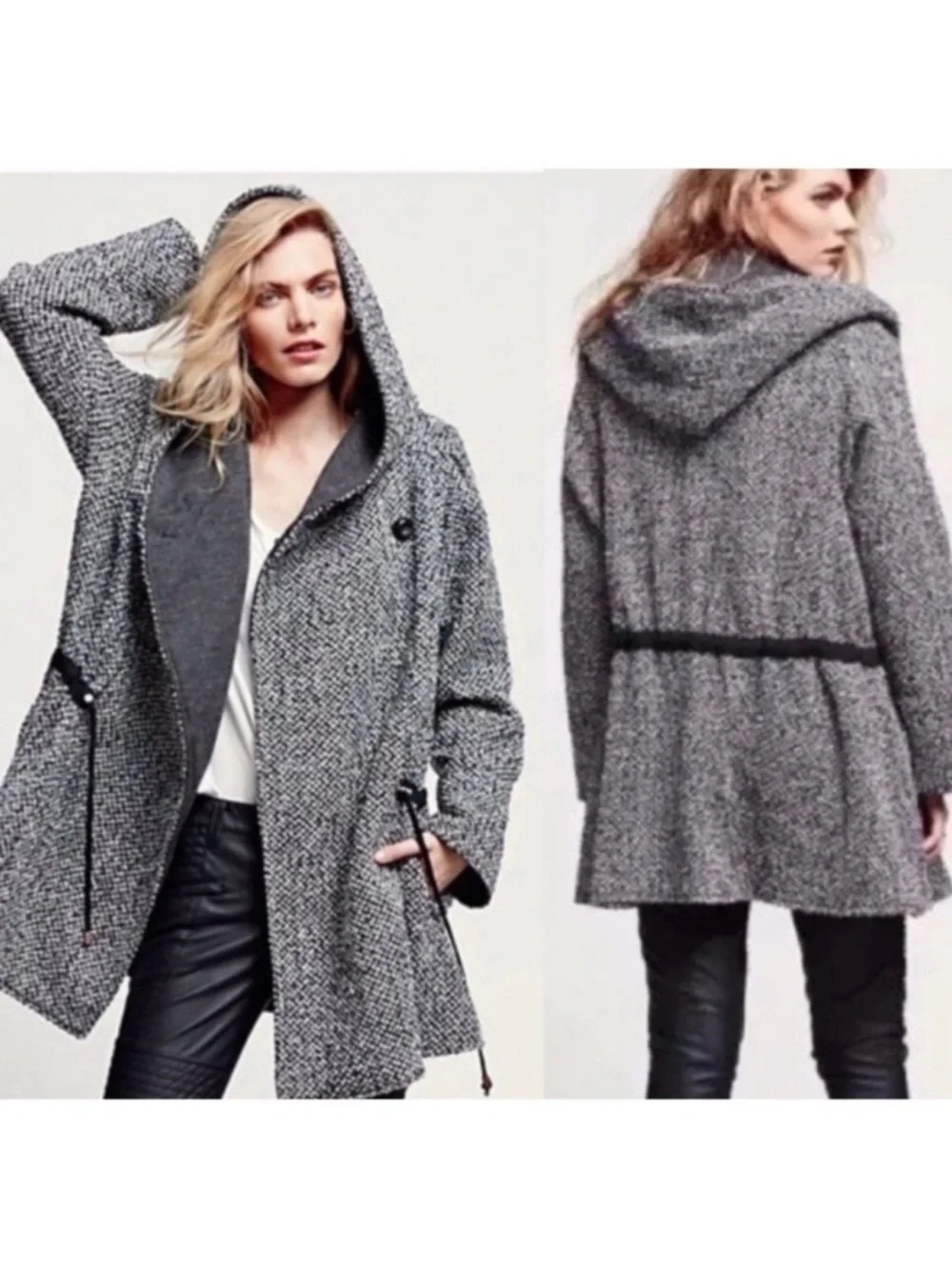 Free People Satellite Swing Women's Hooded Tweed Coat Size Small oversized boho